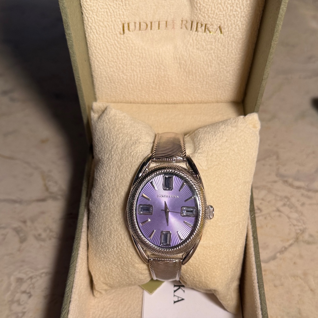 Nwt Judith Ripka Marni Watch Amethyst Sunray Dial - Silver Tone Bracelet